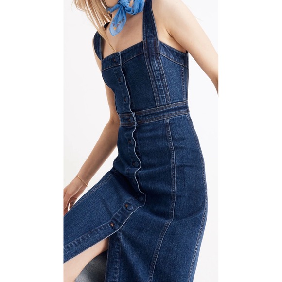 Madewell Dresses & Skirts - Madewell Denim Sz 8 Jean Button Midi Overall Jumper Cowgirl Cottagecore  Dress